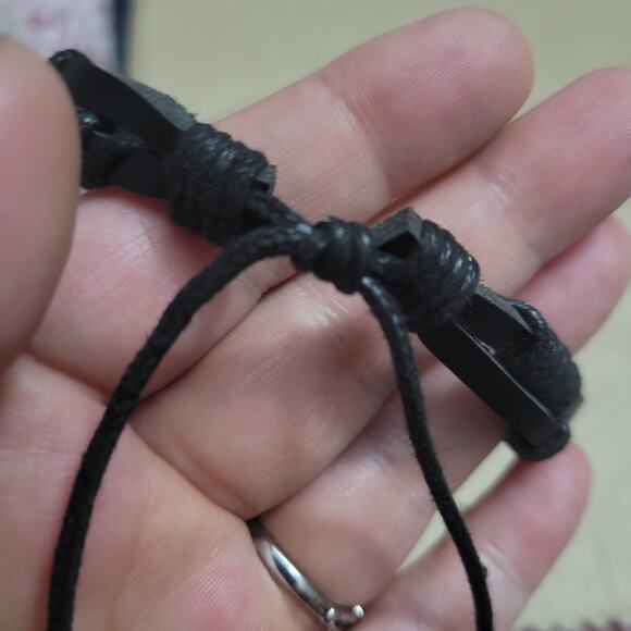 4 piece spiked black synthetic leather adjustable bracelet set - Picture 6 of 6